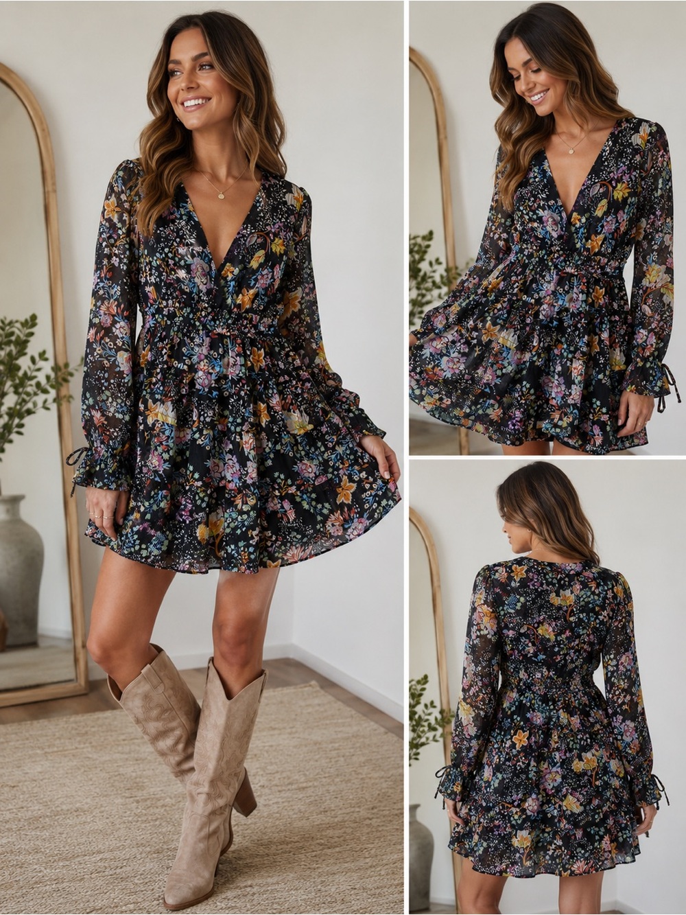 Free People Black Closer to the Heart Mini Dress Boho Sheer Tiered NWT